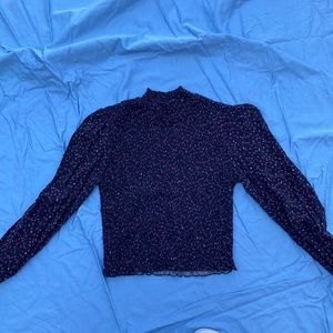 Black floral mock neck shirt